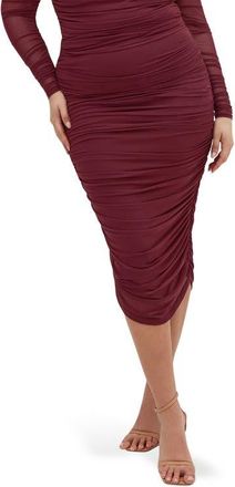 City Chic Anastasia Ruched Midi Skirt in Choc Cherry at Nordstrom, Size 18W