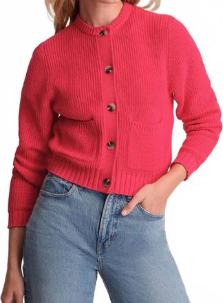 525 america Palmer Crewneck Pocket Cardigan In Cherry Red