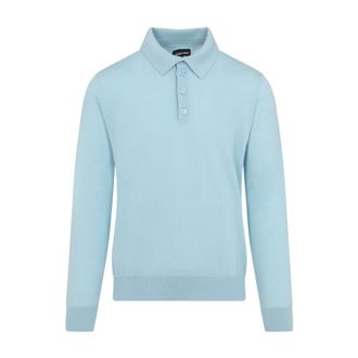 Giorgio Armani Round-neck Knitwear, male, Blue, Size: XL Long-sleeved Polo Shirt