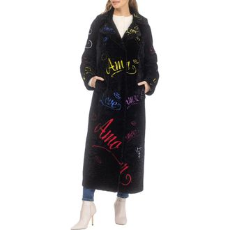 Gorski Genuine Shearling Embroidered Love Coat in Black Multi at Nordstrom, Size X-Large