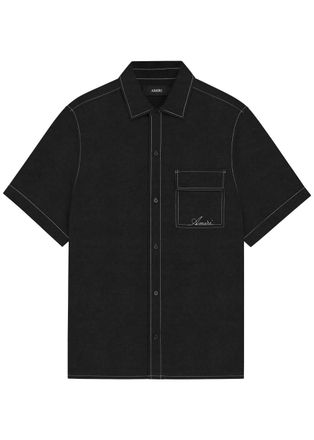 Amiri Contrast-stitch Linen-blend Shirt - Black - XL