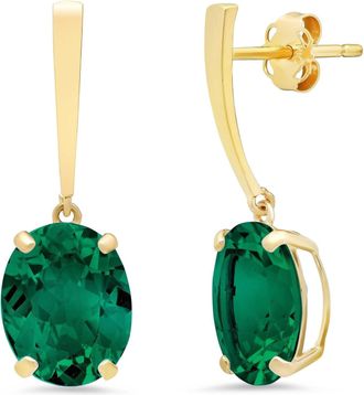 MAX + STONE 14k Yellow Gold Solitaire Oval-Cut Gemstone Drop Earrings (10x8mm)