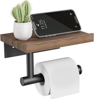 OEM Portarrollos De Papel Higi&eacute;nico De Pared Con Estante, De Madera, De Acero Inoxidable Negro Mate (roble Rojo)