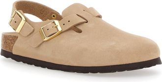 Birkenstock Womens Beige Mule With Front And Back Buckle Leather