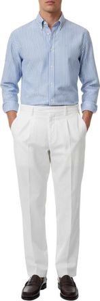 BRIGLIA 1949 Broeken, Heren, Wit, M, Katoen, Pantalone cotone seta elasticizzato con pences