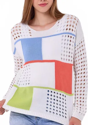 French Kyss Patchwork Crochet Top In Ivory/multi