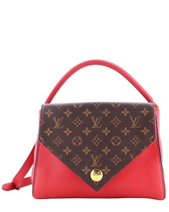 Louis Vuitton Red Calfskin & Monogram Canvas Double V (Authentic Pre-Loved)