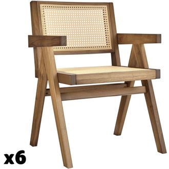 TecTake 6 Sillas comedor rat&aacute;n vien&eacute;s, estilo Boho, carga 120 kg, roble claro