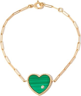 Yvonne Léon 18K Yellow Gold Malachite Heart Pendant Bracelet - Womens - Malachite/18kt Yellow Gold/9kt Yellow Gold
