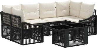 vidaXL Conjunto De Sof&aacute;s De Jard&iacute;n 7 Uds. Negro Y Blanco Crema Vidaxl