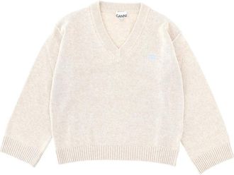 Ganni Beige Solid V Neck Sweater