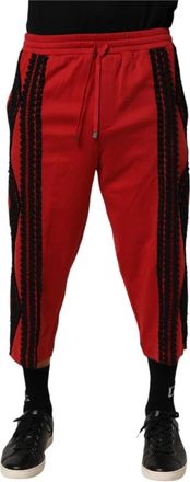 Dolce & Gabbana Geborduurde Casual Cropped Broek - Heren - Vrijetijds broeken - Rood - M - Katoen - Broeken
