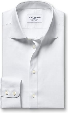 CHARLES TYRWHITT Luxury Texture Cotton Formal Shirt - White Single Cuff Size 15.5/33 by Charles Tyrwhitt