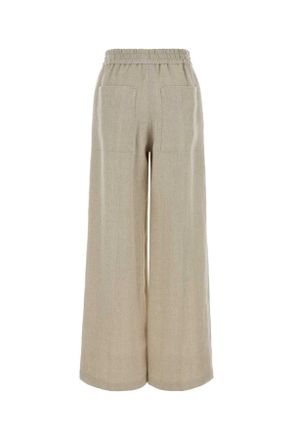Brunello Cucinelli Womens Melange Beige Linen Blend Wide-Leg Pant C001 Exterior: Cotton Pantaloni