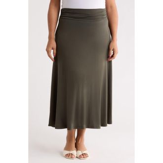 Renee C Foldover Waist Midi Skirt in Olive at Nordstrom Rack, Size 3X
