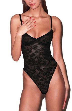 Fleur du Mal Le Stretch Lace Bodysuit in Black at Nordstrom, Size X-Large
