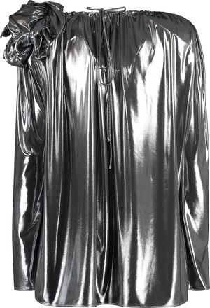 Magda Butrym Womens Ruffled Bow-Back Blouse Silver Polyester Blouses Shirt