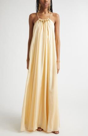 Zimmermann Aster Gathered Bead Silk Maxi Dress in Cream at Nordstrom, Size 4
