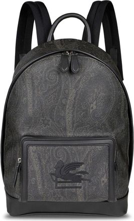 Etro paisley-jacquard backpack - men - Cotton/Polyester/PVC/Polyester/Calf Leather - One Size - Black