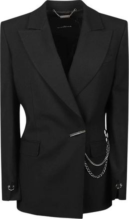 John Richmond Blazer Strutturato con Catena Decorativa - - Jackets - Donna - Nero - S