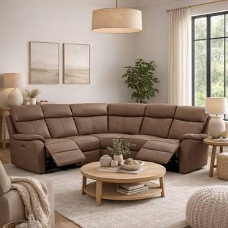 Aspire Home Accents Kingsmere Corner Power Recliner Sofa in Tan