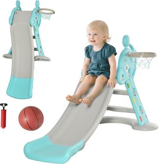 OEM Tobog&aacute;n Para Ni&ntilde;os +18 Meses Plegable 2 En 1 Con Canasta De Baloncesto Modelo Jirafa Juguete Infantil Para Interiores Y Exteriores 140x87x85,5 Cm Azul