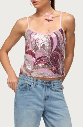 Edikted Ceren Abstract Sequin Camisole in Pink at Nordstrom, Size X-Small
