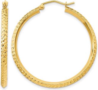 Diamond2Deal 14k Gold Knife Edge Diamond-cut 2.5x30mm Hoop Earrings