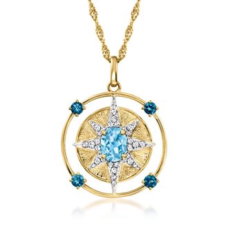 Ross-Simons Blue and White Topaz North Star Pendant Necklace in 18kt Gold Over Sterling