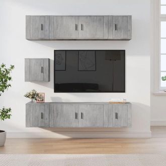 vidaXL Vidaxl - Set De Muebles De Tv 7 Pzas Madera Contrachapada Gris Hormig&oacute;n