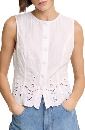Nobody's Child Layla Eyelet Cotton Button-Up Top in White at Nordstrom, Size 12