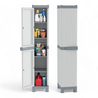 Terry Armario Alto Con 4 Estantes Ajustables Para Exterior De Termopl&aacute;stico Impermeable Gris Claro