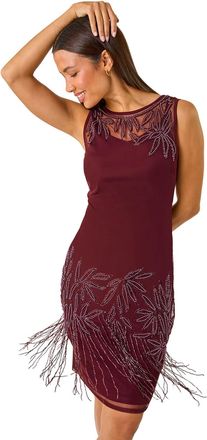 Roman Womens Embellished Flapper Dress - Wine - Size 20 UK