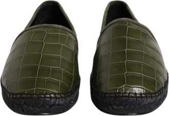 Dolce & Gabbana Green Exotic Leather Espadrilles Slip On Mens Shoes