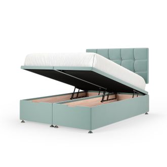 Bedmaster Plush Velvet Ottoman Divan Base & Square Headboard in Duck Egg Blue | Size: Super King