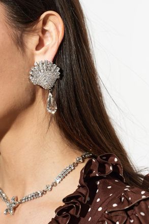 Alessandra Rich Clip-on Earrings With Crystals, Womens, Silver