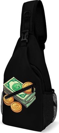 Generic Bills And Dollars Mens Crossbody Chest Sling Bag for Travel Hiking Lightweight Shoulder Bags with Small Side