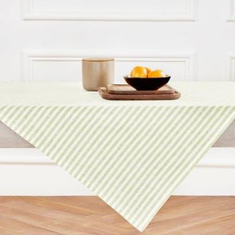 Solino Home Linen Table Throw - Amalfi Stripe, 52 x 52, 52 x 52 in Sage And White at Nordstrom, Size Small