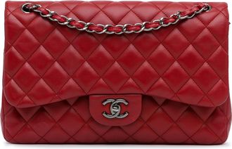 Chanel Pre-owned Womens Classic Flap Bag Medium Quilted Leather - Red - One Size