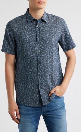 BOSS Roan Ken Short Sleeve Button-Up Shirt in Dark Blue at Nordstrom, Size Xx-Large