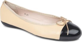 Paul Mayer Attitudes Best Cap Toe Ballet Flat in Beige/Black Patent at Nordstrom, Size 7.5