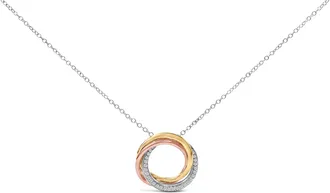 House of Brilliance Tri Tone Sterling Silver 1/5 Cttw Diamond Interlocking Circle Pendant Necklace