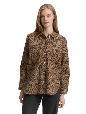 Tom Tailor Denim Langarmbluse TOM TAILOR DENIM, Damen, Gr. XXL (44), braun schwarz leo, Web, Obermaterial: 98% Baumwolle, 2% Elasthan, bedruckt, l&auml;ssig geschnitten h&uuml;f