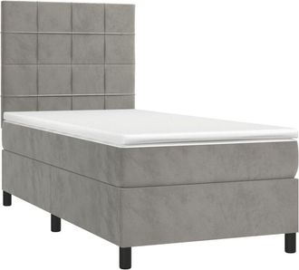 vidaXL Cama Box Spring Colch&oacute;n Y Led Terciopelo Gris Claro 90x190 Cm Vidaxl
