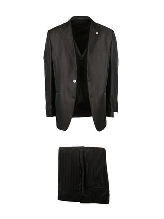 Lubiam Three-Piece Brown Suit With Lam&eacute; Jacket And Matching Vest