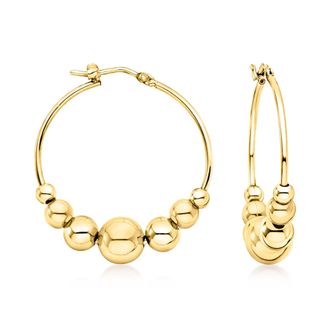 Ross-Simons Italian 18kt Gold Over Sterling Graduated Bead Hoop Earrings