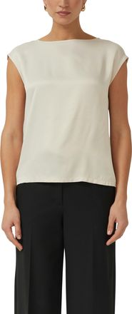 s.Oliver Black Label Rundhalsshirt S.OLIVER BLACK LABEL, Damen, Gr. 34, grau beige, Web, Obermaterial: 95% Baumwolle, 5% Elasthan, unifarben, regular fit normal, Rundhals,
