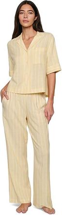 Eberjey Nautico Relaxed Short Sleeve Pants Pajama Set Womens Pajama Sets Classic Stripe Sunbeam/Ivory : SM, Cotton/Viscose