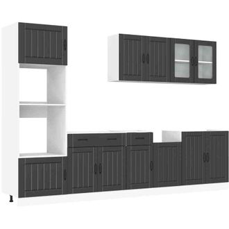 vidaXL Vidaxl - Mueble De Cocina Kalmar Negra 7 Piezas Madera Contrachapada