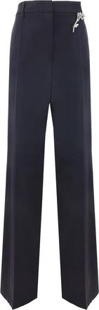 Prada Wollen Broek met Broche - Dames - Wijde Broeken - Blauw - L - Wol - Broeken